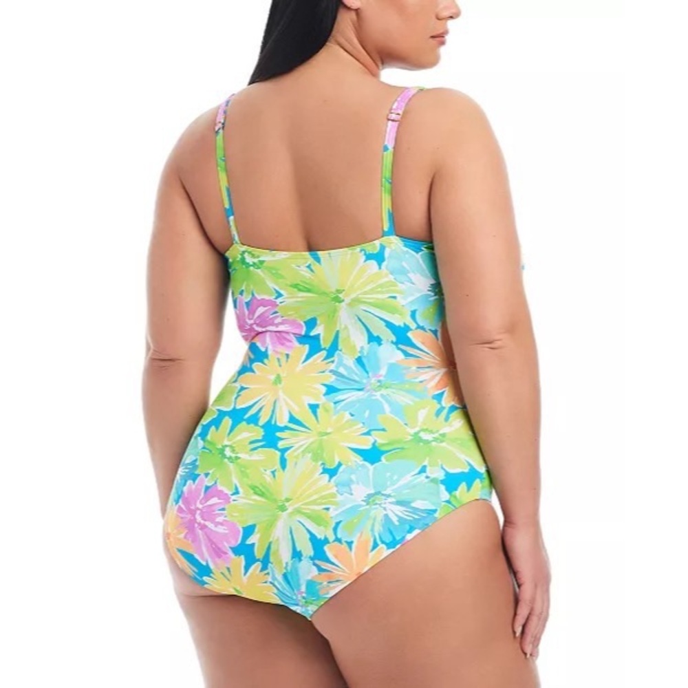 Bleu by Rod Beattie Plus Size Floral Shirred Bandeau Swimsuit Size 22W - Picture 2 of 9